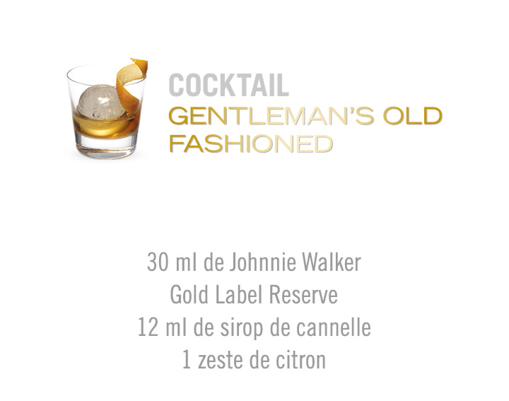 Découvrez le cocktail
Gentleman's Old Fashioned
Johnnie Walker Gold Label Reserve