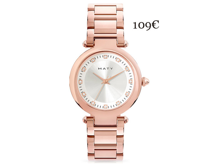 MONTRE et bracelet dorés rose, cadran argenté rehaussé de pierres imitation. 109,00€