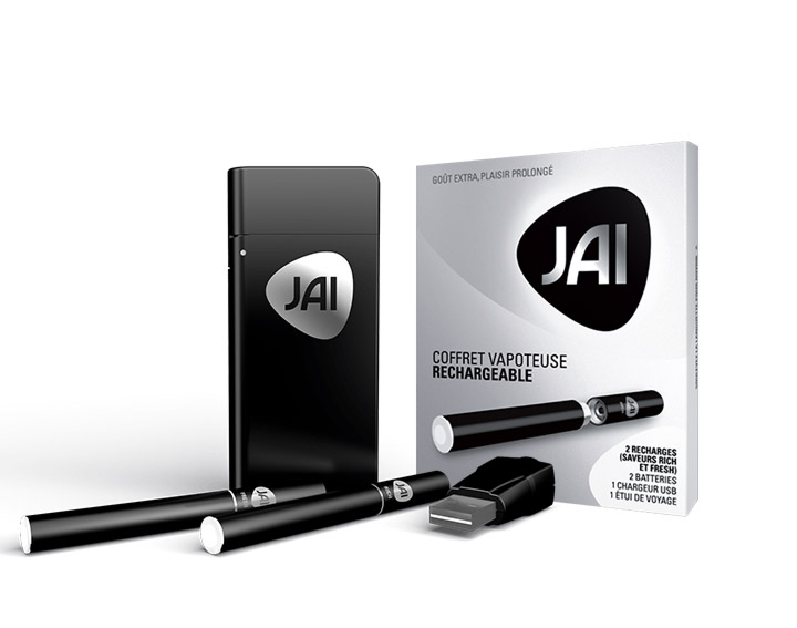Coffret 2 vapoteuses rechargeables JAI
2 Recharges (Fresh & Rich), 2 batteries, 1 étui, 1 chargeur USB