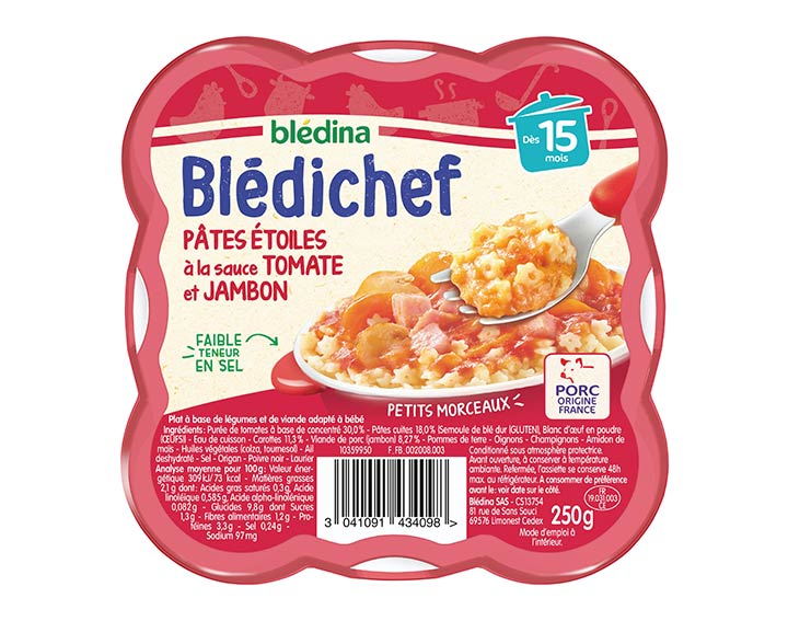 Pâtes étoiles à la sauce tomate et jambon