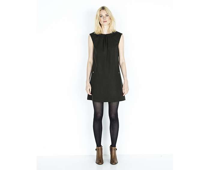 Robe flanelle col claudine coupe trapèze, EYZERAC - marine - 95€