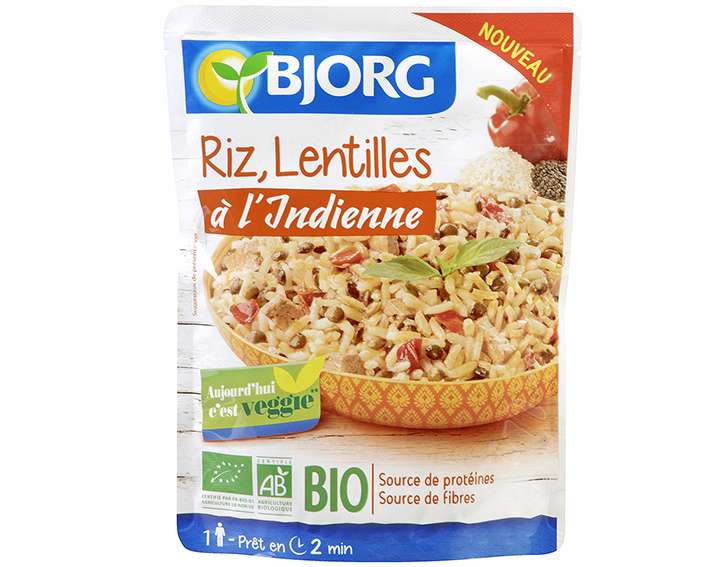 Bjorg Plat cuisiné en sachet Riz, Lentilles à l'Indienne 220g 