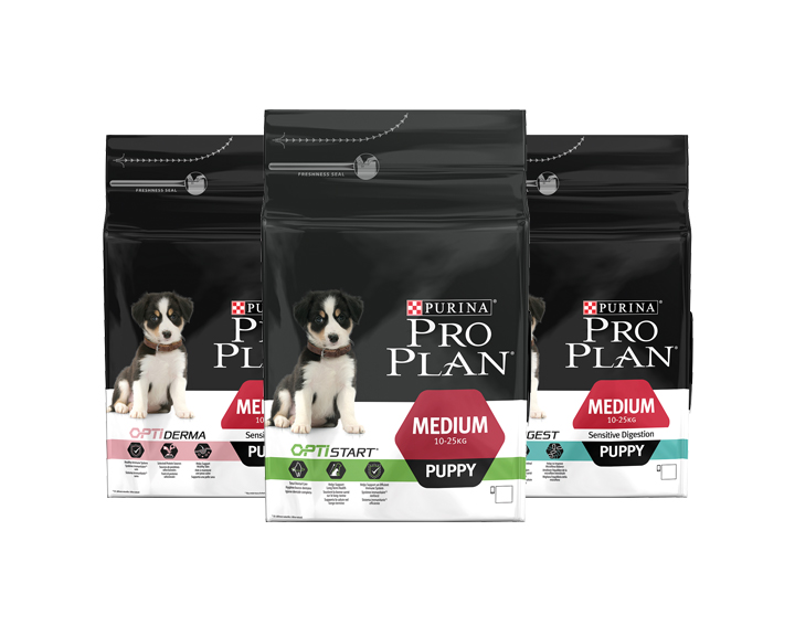 PURINA® PRO PLAN® MEDIUM PUPPY ou MEDIUM PUPPY SENSITIVE SKIN ou MEDIUM PUPPY SENSITIVE DIGESTION