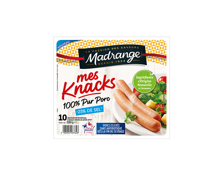 Knacks 100% Pur Porc Sel réduit - 330g (x10)