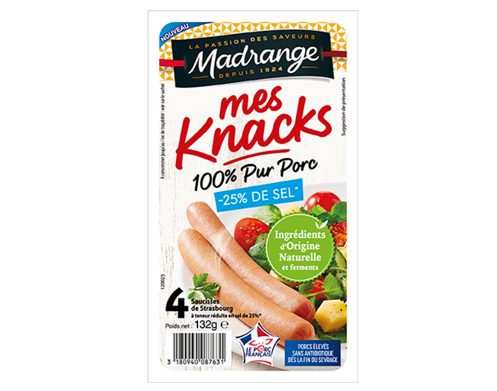 Knacks 100% Pur Porc Sel réduit - 132g (x4)