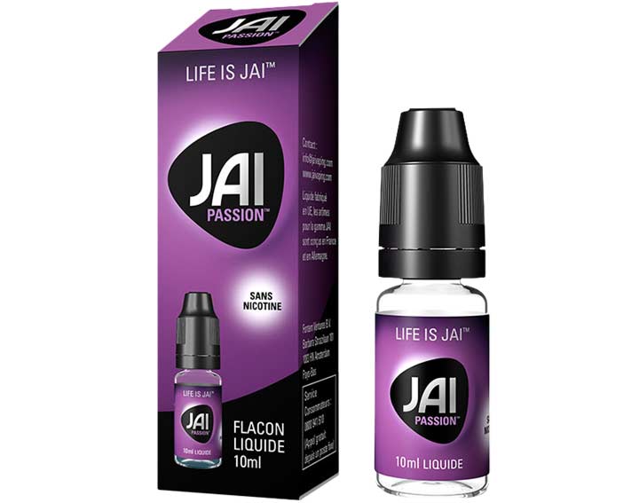 JAI Passion - Flacon de liquide 10ml - Sans Nicotine. Mélange fruits de la passion et arômes de litchi d'Asie Orientale