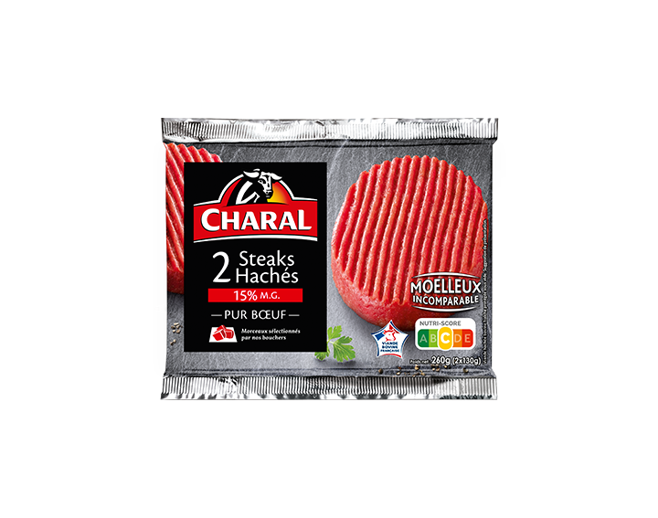 Steaks hachés pur boeuf 15% x2 (2x130g)
