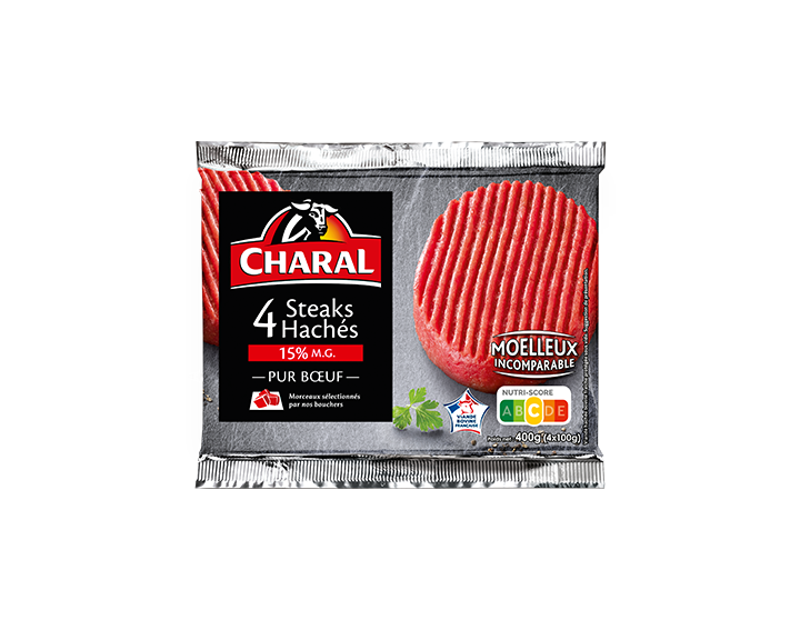 Steaks hachés pur boeuf 15% x4 (4x100g)