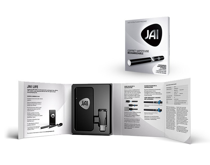 Coffret de 2 vapoteuses rechargeables JAI
2 Recharges (Fresh & Rich), 2 batteries, 1 étui, 1 chargeur USB