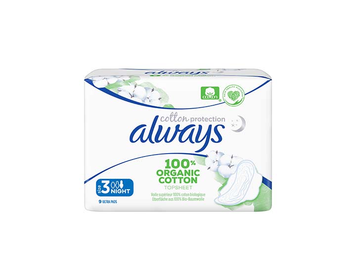 9 serviettes Always Cotton Protection - Nuit