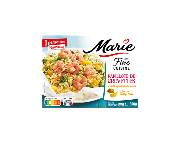 Papillote de crevettes, légumes et quinoa