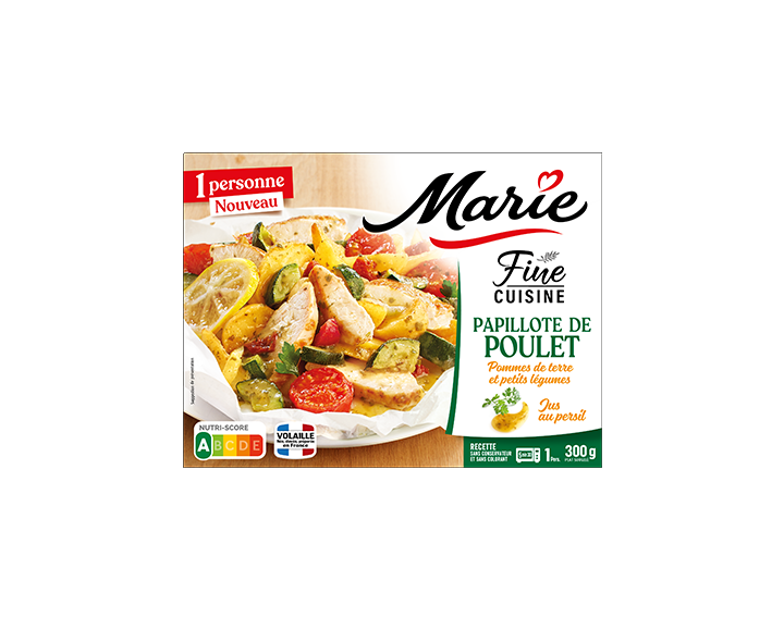 Papillote de poulet, PdT et petits légumes