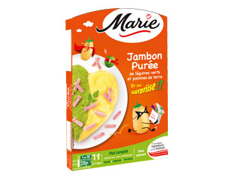 Jambon, purée de légumes verts et pommes de terre