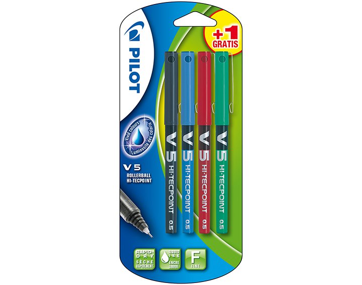 Blister V5 Fin x 3 +1 gratuit (noir bleu rouge + vert) 