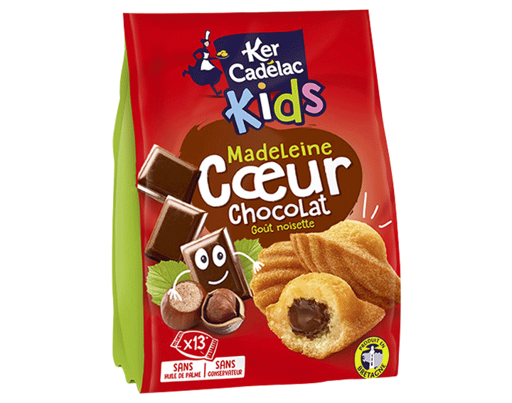 Madeleines coeur Chocolat goût Noisette x13, 455g