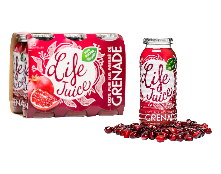 Pack de 6 bouteilles de 120ml de jus de grenade Life Juice