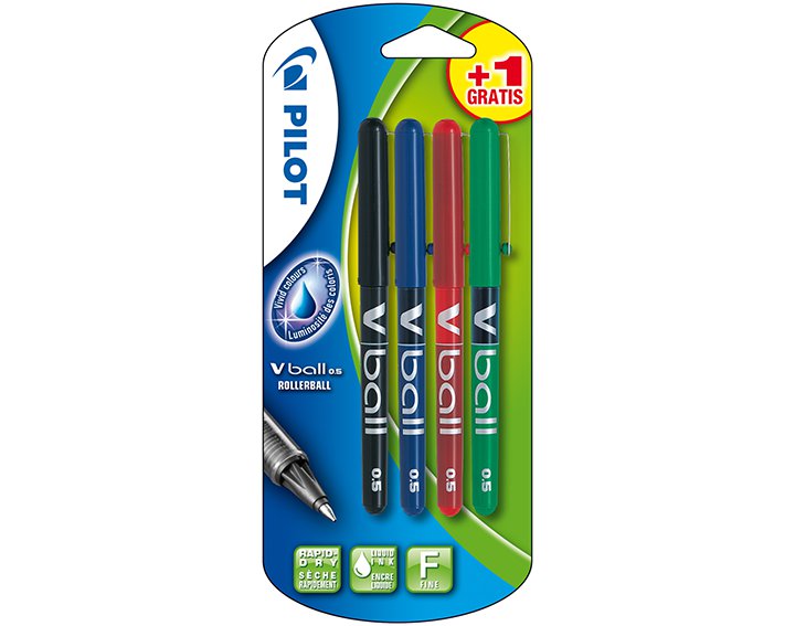 Blister V-Ball 05 Fin x3 + 1 gratuit (noir bleu rouge + vert)