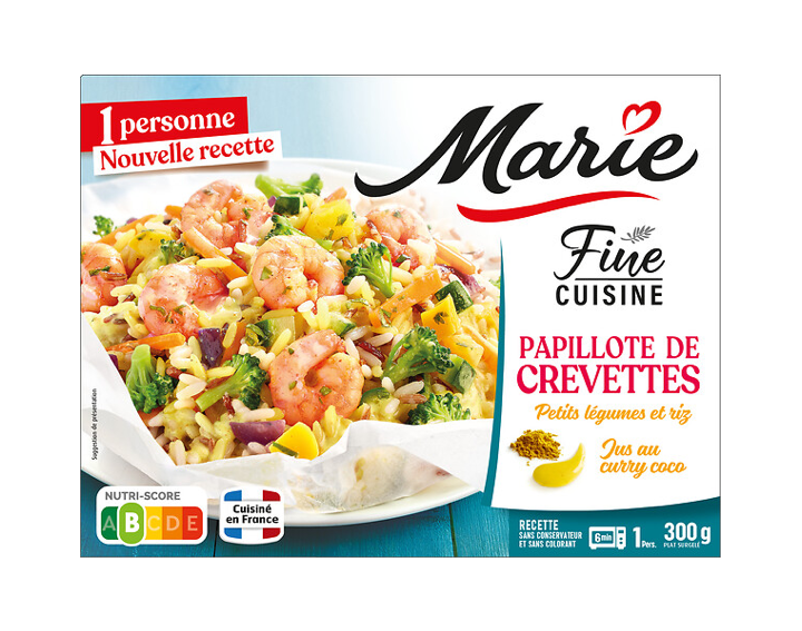 Papillote de crevettes, légumes et riz