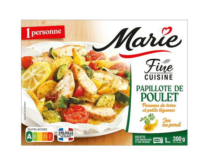 Papillote de poulet, PdT et petits légumes