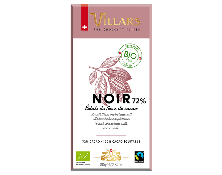 Noir 72% Eclats de Fèves de Cacao BIO 80g