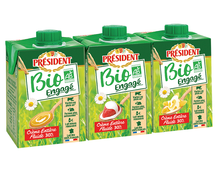 Président Crème entière Fluide Bio 3x20cl