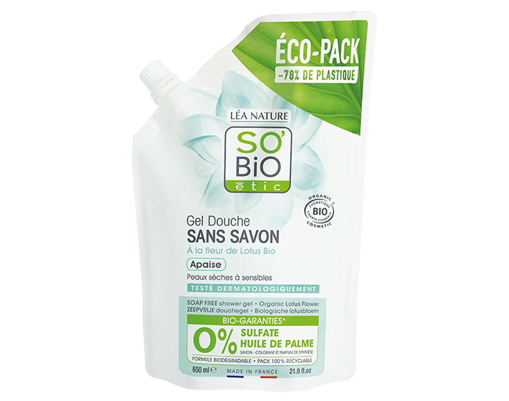 Ecopack Gel douche sans savon, à la fleur de lotus bio, 650ml