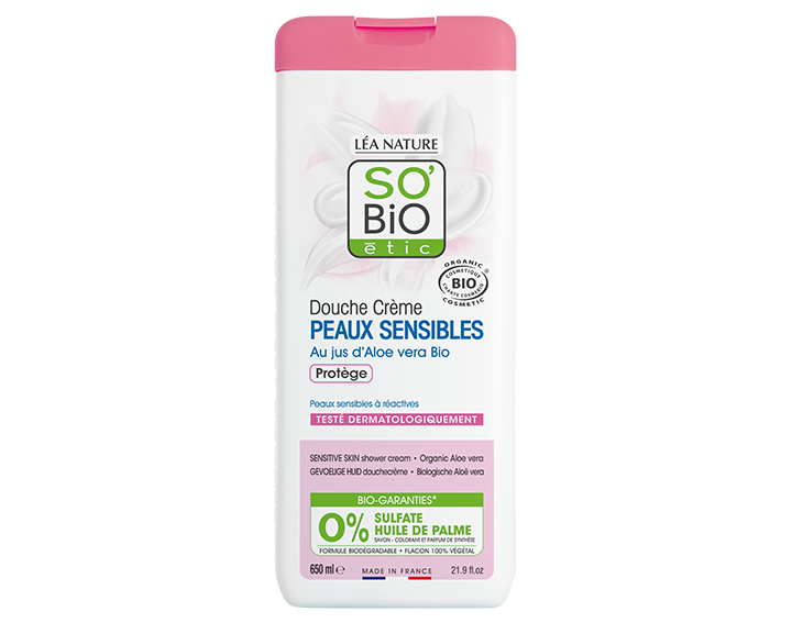 Douche crème peaux sensibles, au jus d'Aloe vera bio, 650ml