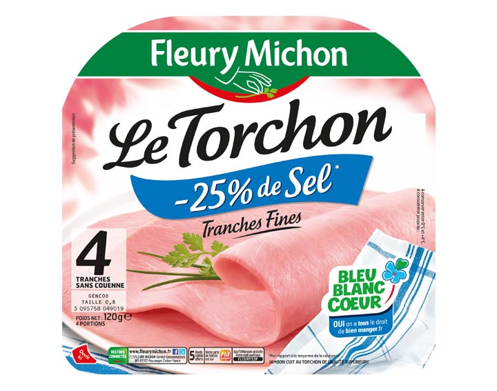 Jambon Le Torchon tranches fines -25% de sel