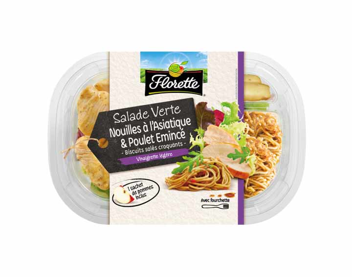 Salade Verte, Nouilles à l'Asiatique & Poulet Emincé