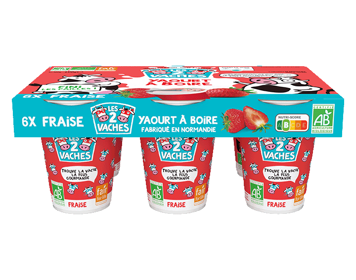 Les 2 Vaches Yaourts à Boire Fraise 100g X6