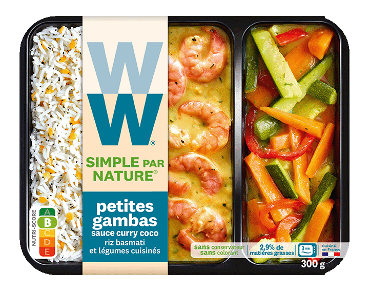 Petites gambas sauce curry coco, riz basmati et légumes Simple Par Nature - 300g