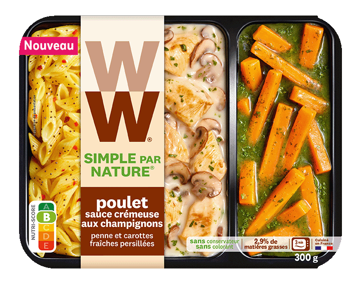 Poulet sauce crémeuse aux champignons, penne et carottes Simple Par Nature - 300g