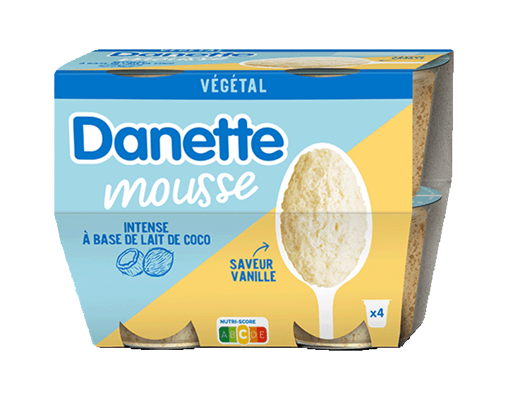 Danette Mousse Végétale Saveur Vanille - Lait de Coco 4x57g
