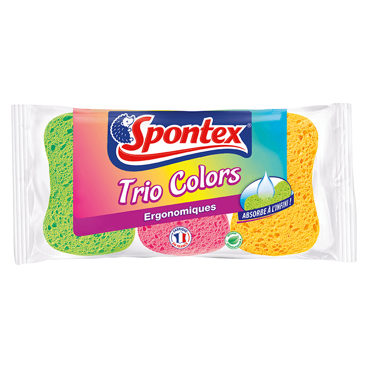 Eponge Trio Color x3, polyvalente et maniable