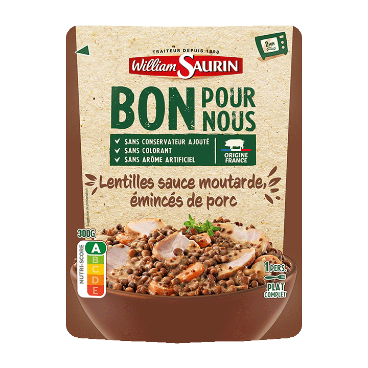 Lentilles sauce moutarde, émincés de porc - 300g