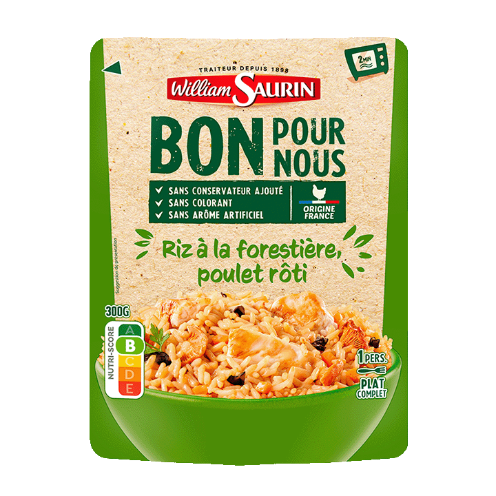 Riz à la forestière, poulet rôti - 300g