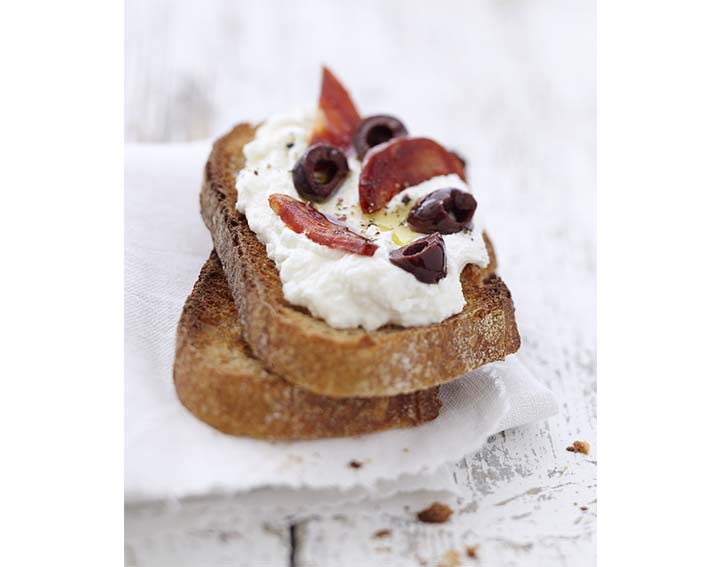Tartine Carré Frais, olive & chorizo. Recette dans le détail de l'offre