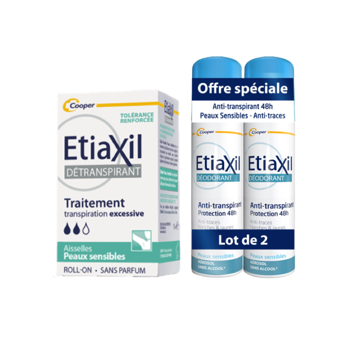 Anti-Transpirant Protection 48h Aérosol Lot 2 + Détranspirant Peaux Sensibles