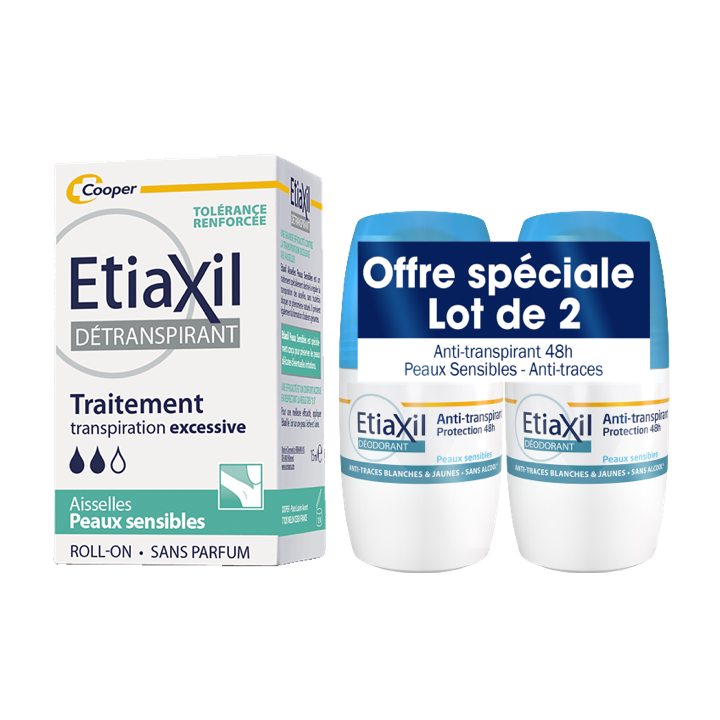 Anti-Transpirant Protection 48h Roll-On Lot 2 + Détranspirant Peaux Sensibles