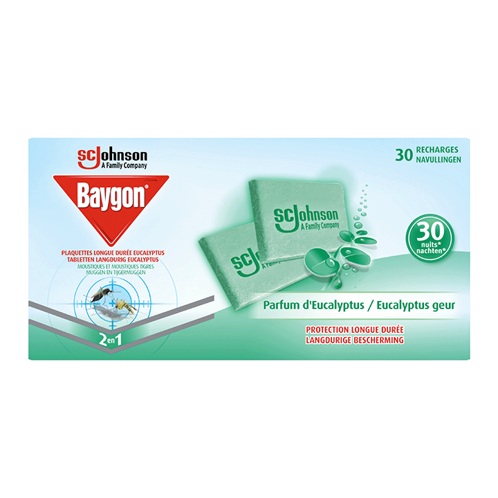 Baygon Plaquettes Longue Durée Eucalyptus Recharges - Moustiques & Moustiques Tigres - 30 Recharges