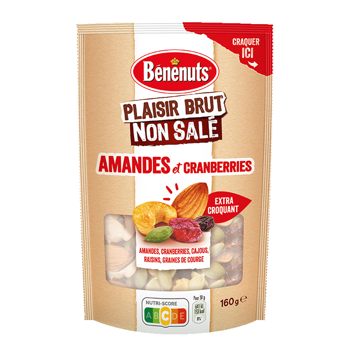 Plaisir Brut Non Salé Amandes&Cranberries 160G
