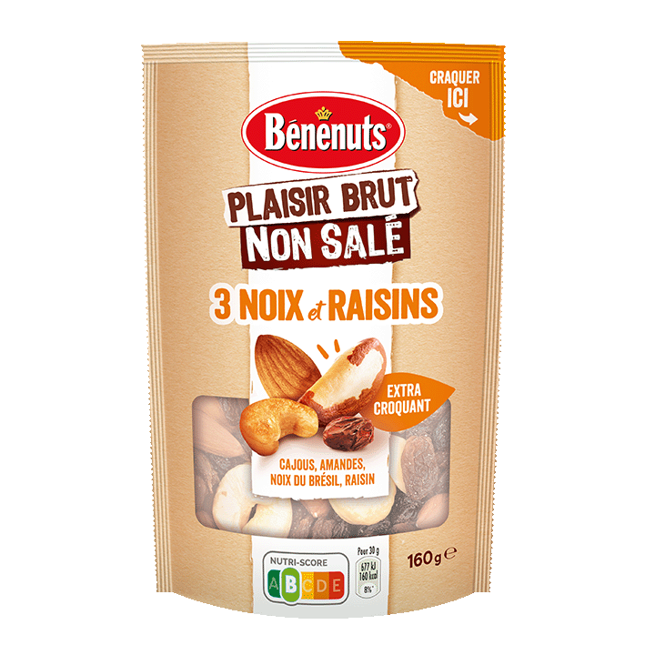 Plaisir Brut Non Salé 3 Noix & Raisins 160G