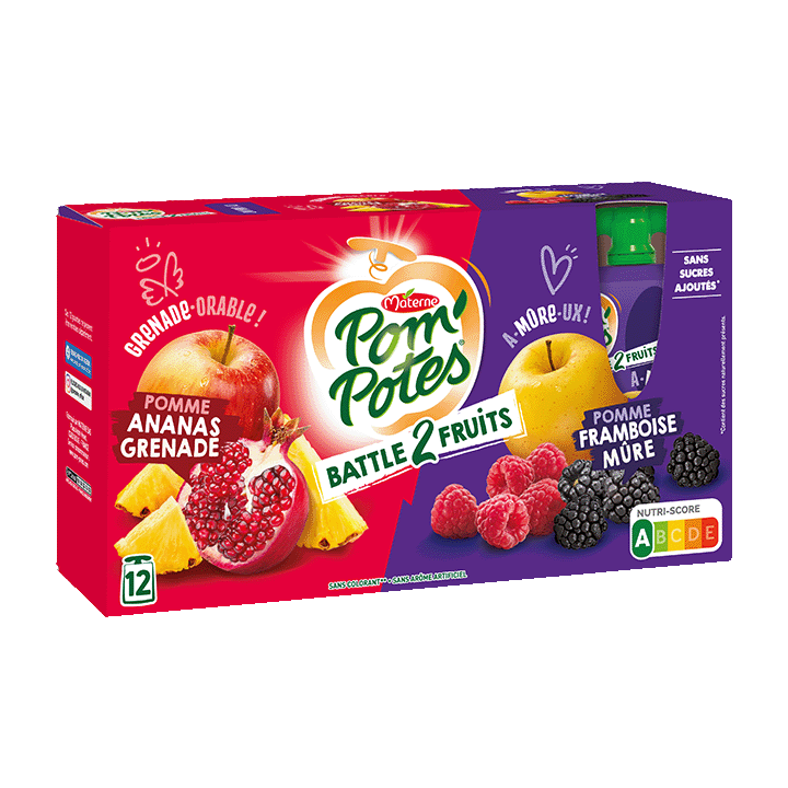 Pomme Framboise Mûre / Pomme Ananas Grenade 12x90g