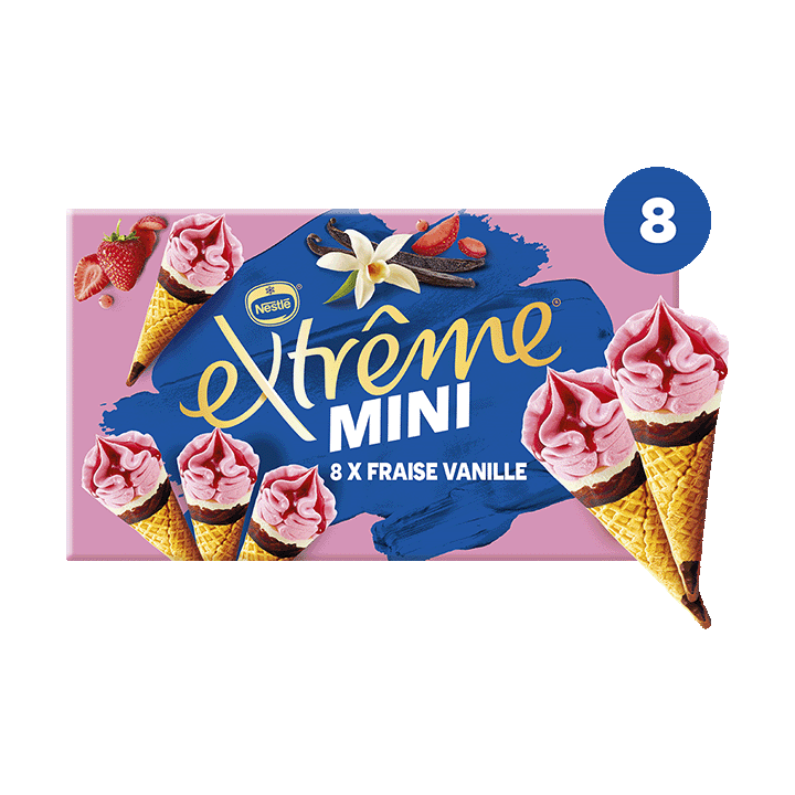Mini Cônes Extrême Fraise Vanille X8
