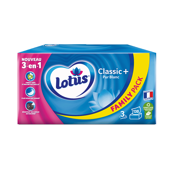 Mouchoirs Lotus boîte Classic+ Pur Blanc x130