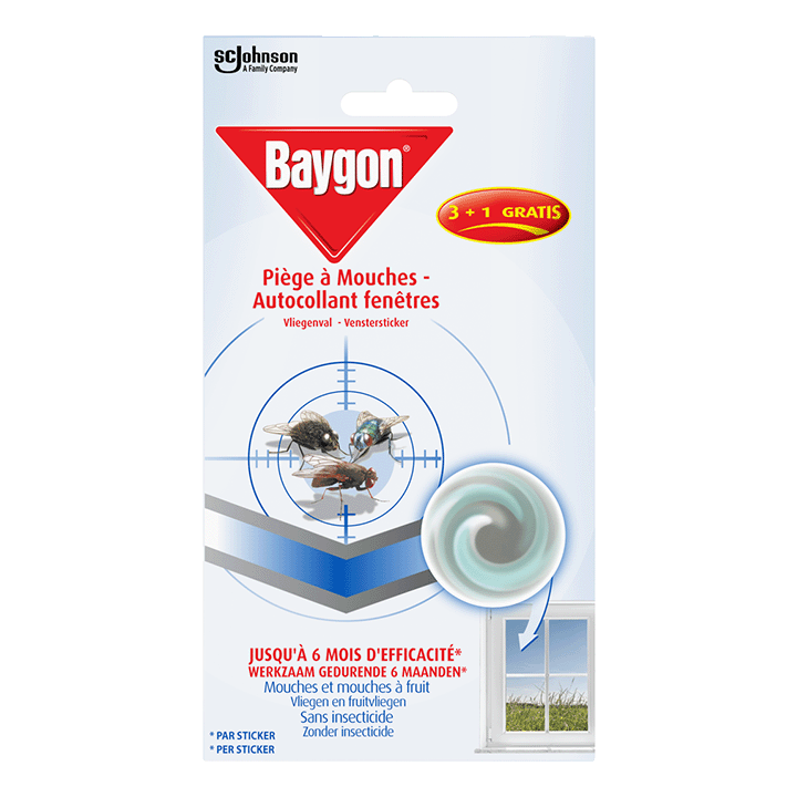 Baygon Piège à Mouches - Autocollant Fenêtres - 4 Pièces