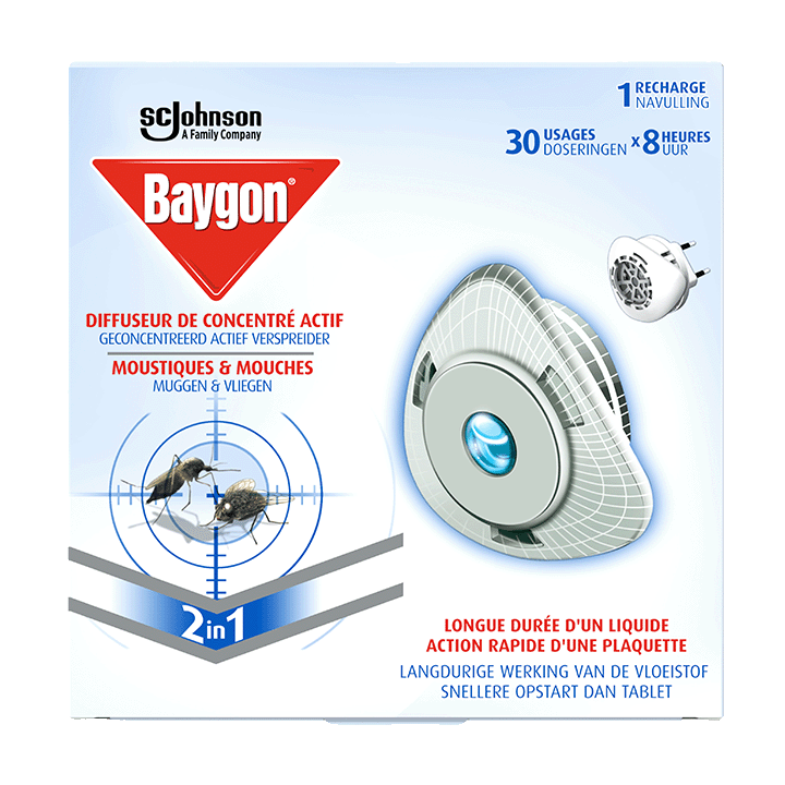 Baygon Diffuseur de Concentré Actif Recharge - Moustiques & Mouches - 30 usages