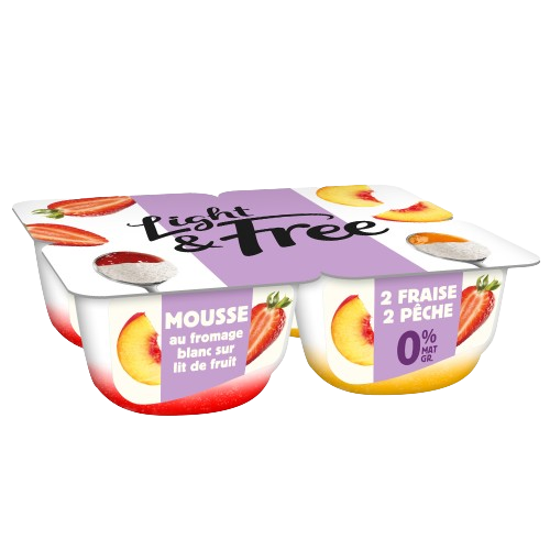 LIGHT & FREE Mousse Recette au Fromage Blanc lit de fraise / pêche x4