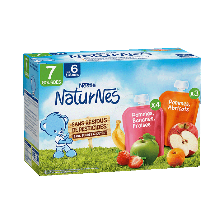 Pommes, Bananes, Fraises et Pommes, Abricots (7x90g)