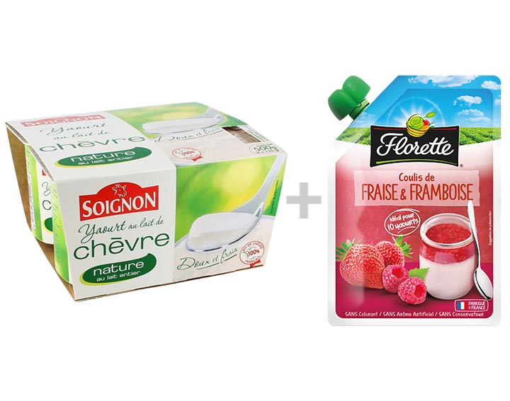 Yaourts Soignon + Coulis de fruit Florette
